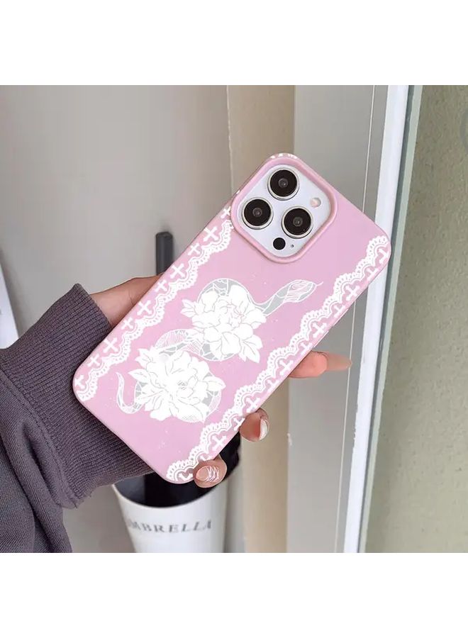 Peony Flower Snake Phone Case For iPhone 15 Pro Max Ultra In Pink Red Color Protective Cover - Image 3